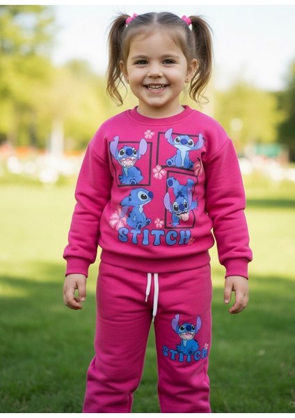 Stıtch Baskılı Kız Alt Üst Takım 3 Iplik