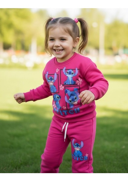 Stıtch Baskılı Kız Alt Üst Takım 3 Iplik modelleri