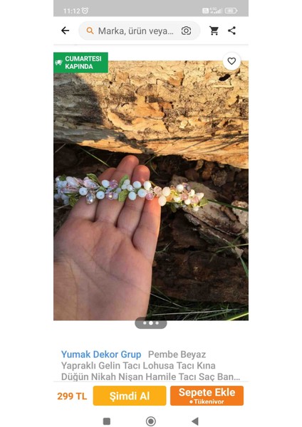 Pembe Beyaz Tekli Yeşil Yapraklı Gelin Nişan Söz Kına Lohusa Tacı Aksesuar fiyatları