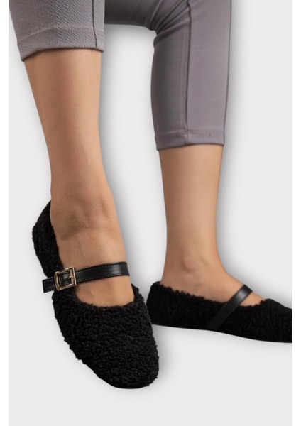 Yumuşak Peluş Ses Yapmaz Hafif Taban Kemerli Kadın Ev Babeti Panduf Siyah fiyatları