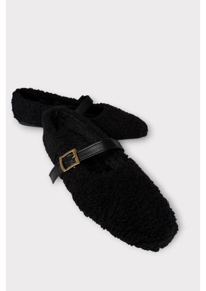 Yumuşak Peluş Ses Yapmaz Hafif Taban Kemerli Kadın Ev Babeti Panduf Siyah indirimleri