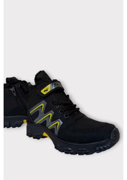Içi Kürklü Soğuk ve Suya Dayanıklı Fermuarlı Çocuk Bot Siyah - Sarı fiyatları