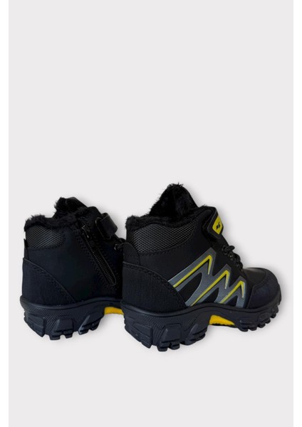 Içi Kürklü Soğuk ve Suya Dayanıklı Fermuarlı Çocuk Bot Siyah - Sarı fırsatları