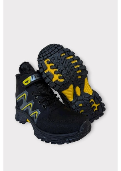 Içi Kürklü Soğuk ve Suya Dayanıklı Fermuarlı Çocuk Bot Siyah - Sarı indirimleri