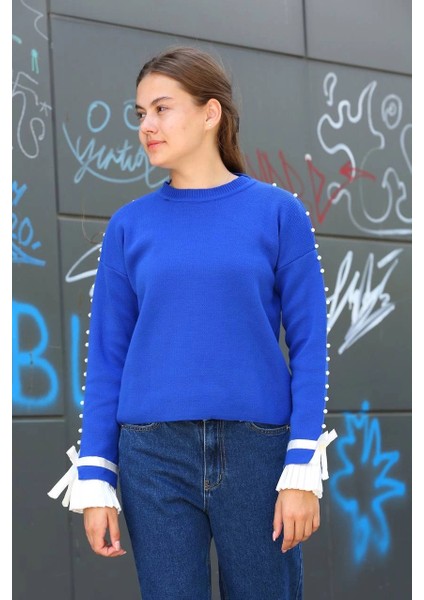 Techmrt Boncuklu Bile Detaylı Kazak Saks Mavisi (Beden: Standart)