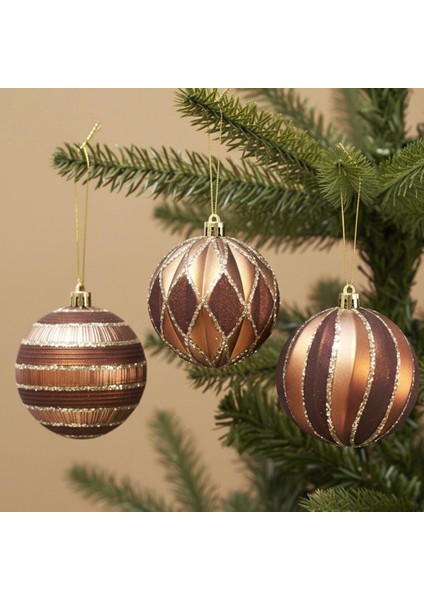 Dilimli Yılbaşı Topu Bronz Kahverengi 8 cm 3 Lü