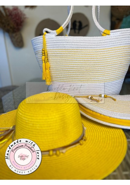 Vero 3lü Takım Plaj Çantası , El Çantası Clutch, Şapka, Totebag,Çanta, Yazlık, Hediyelik,
