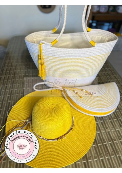 Vero 3lü Takım Plaj Çantası , El Çantası Clutch, Şapka, Totebag,Çanta, Yazlık, Hediyelik, modelleri