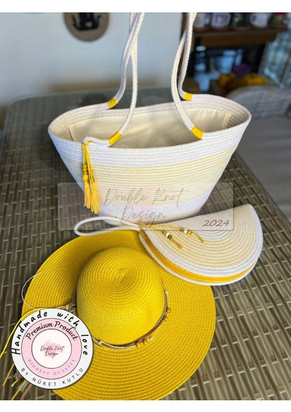 Vero 3lü Takım Plaj Çantası , El Çantası Clutch, Şapka, Totebag,Çanta, Yazlık, Hediyelik, fırsatları