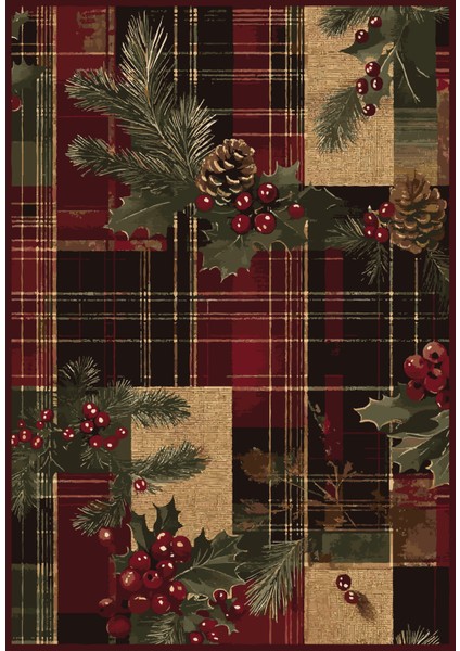 Koseli Yılbaşı Temalı Yıkanabilir Halı – Kaymaz Taban, Çam & Kozalak Desen fiyatları