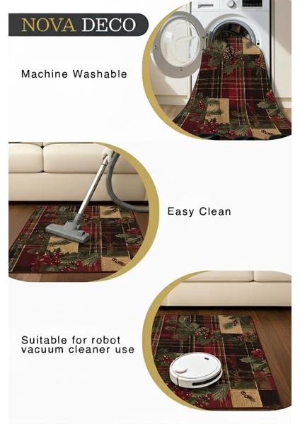 Koseli Yılbaşı Temalı Yıkanabilir Halı – Kaymaz Taban, Çam & Kozalak Desen modelleri