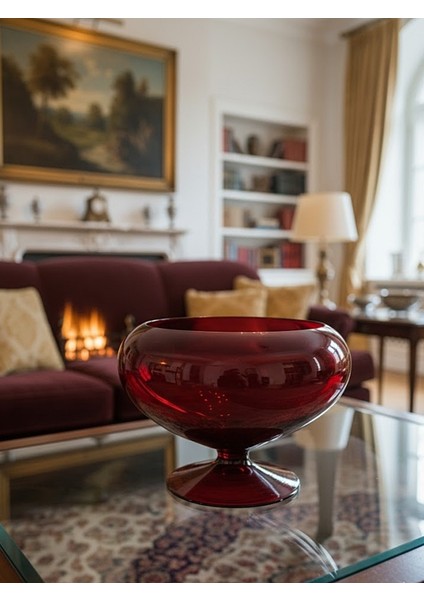 Kırmızı Ayaklı Cam Meyvelik (22 cm) - Büyük Boy Dekoratif Sunum Kasesi modelleri