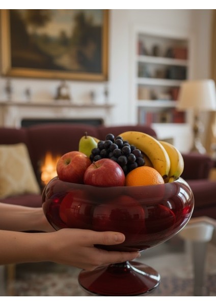 Kırmızı Ayaklı Cam Meyvelik (22 cm) - Büyük Boy Dekoratif Sunum Kasesi fırsatları