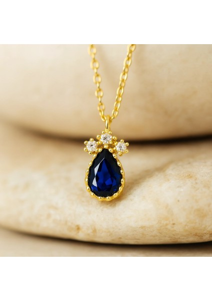 14 Ayar Altın Mavi Safir Damla Kolye fiyatları