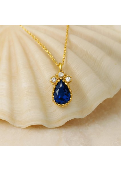 14 Ayar Altın Mavi Safir Damla Kolye fırsatları