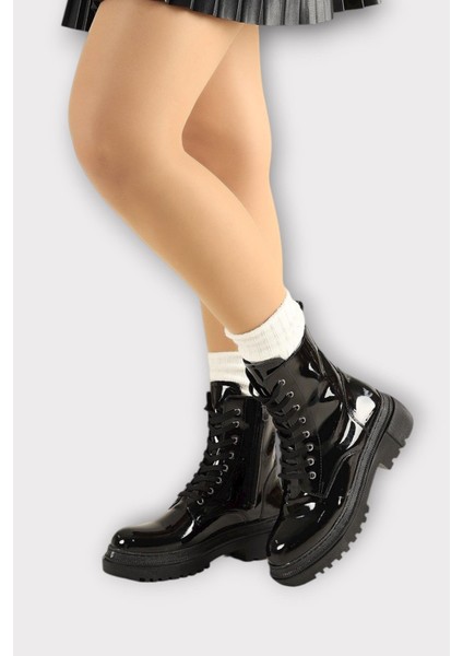 Kalın Taban Fermuarlı Postal Kadın Bot Siyah - Siyah fiyatları
