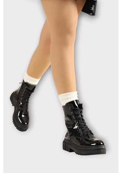 Kalın Taban Fermuarlı Postal Kadın Bot Siyah - Siyah modelleri