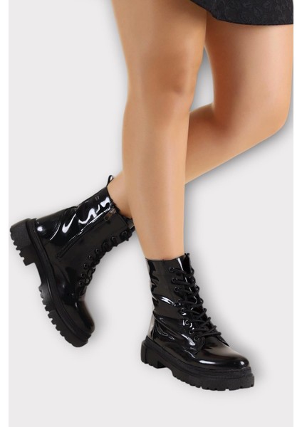 Kalın Taban Fermuarlı Postal Kadın Bot Siyah - Siyah fırsatları
