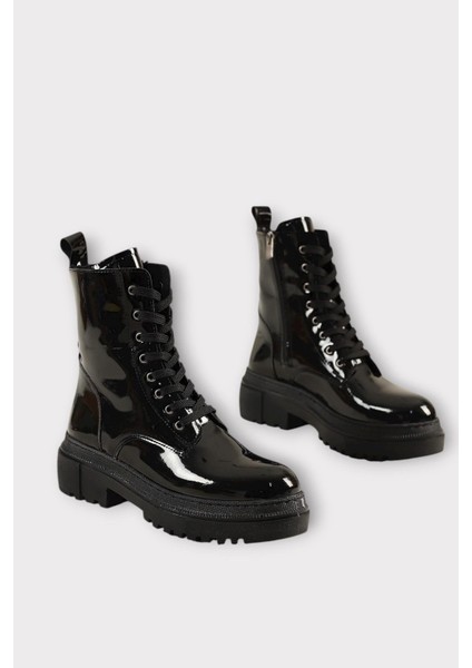 Kalın Taban Fermuarlı Postal Kadın Bot Siyah - Siyah