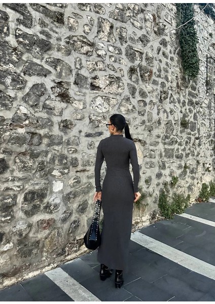 Techmrt Yırtmaçlı Kalın Bürümcük Uzun Elbise Siyah (Beden: L) indirimleri