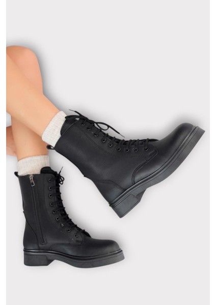 Kaydırmaz Taban Fermuarlı Postal Kadın Bot Siyah - Siyah modelleri