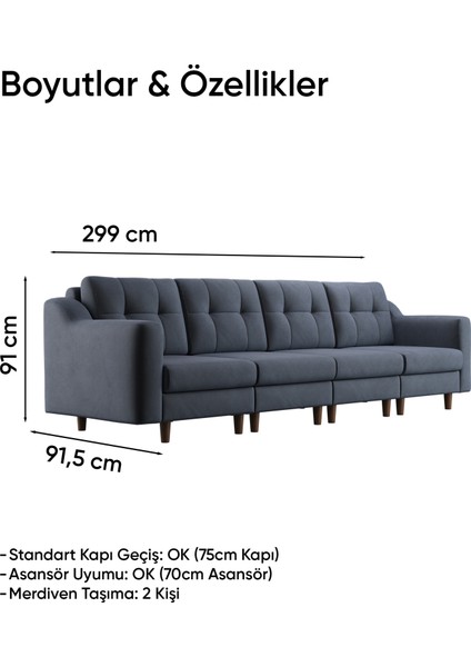 Robin Dörtlü Koltuk - Kadife - Gri