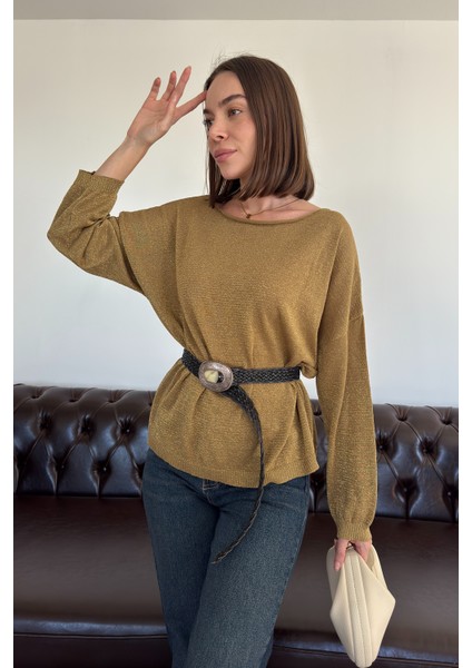 Simli Yeni Sezon Tasarım Triko Kazak- Haki fırsatları