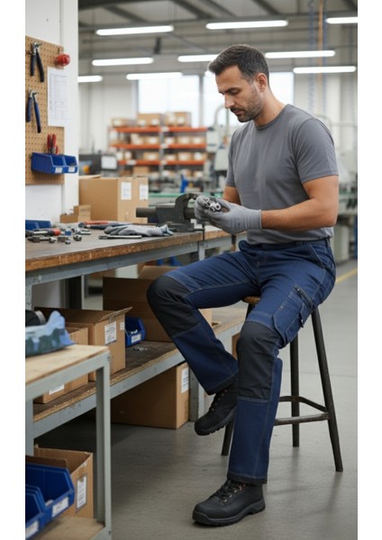 Likralı Çok Cepli Kot İş Pantolonu – Esnek Yapı ve Fonksiyonel Tasarım