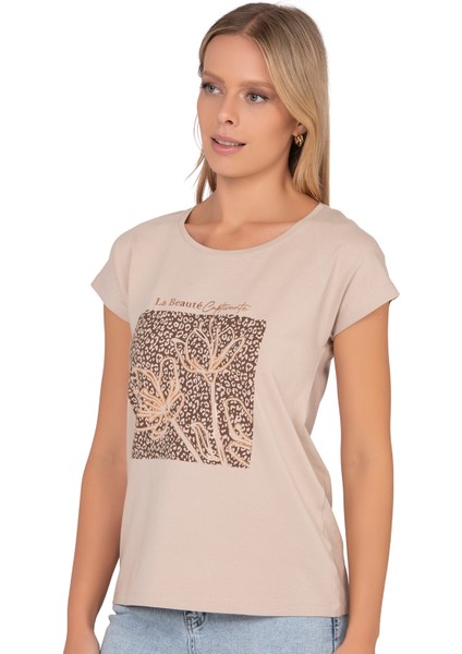 Özkan 27580 Kadın Kahve Vorteks Viskon Premium Kumaş Baskılı Kısa Kollu Örme Bluz modelleri