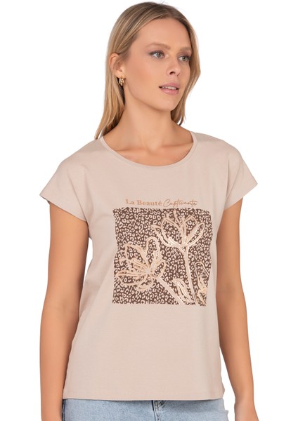 Özkan 27580 Kadın Kahve Vorteks Viskon Premium Kumaş Baskılı Kısa Kollu Örme Bluz fırsatları