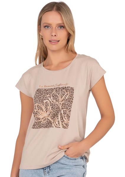 Özkan 27580 Kadın Kahve Vorteks Viskon Premium Kumaş Baskılı Kısa Kollu Örme Bluz indirimleri