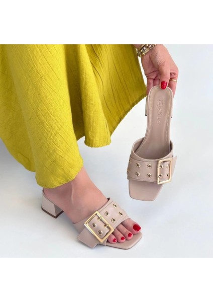 Techmrt Ciey Bej Cilt Topuklu Terlik (Numara: 39) fırsatları