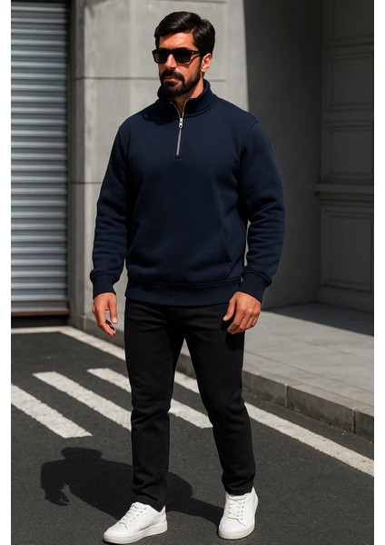 Erkek Trend Oversize Lacivert Fermuarlı Sweatshirt fiyatları