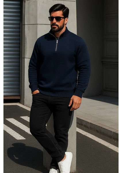 Erkek Trend Oversize Lacivert Fermuarlı Sweatshirt fırsatları