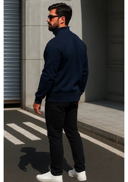 Erkek Trend Oversize Lacivert Fermuarlı Sweatshirt indirimleri