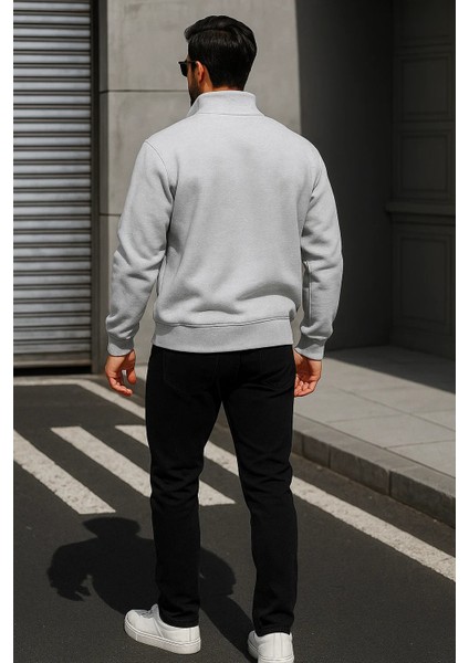 Erkek Trend Oversize Gri Fermuarlı Sweatshirt indirimleri