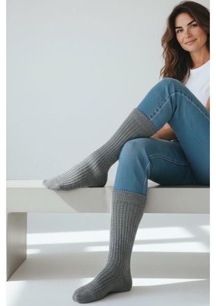 Kadın Gri Yünlü Kendinden Çizgili Dikişsiz Soket Çorap Seti- 6’lı Paket – Sıcak, Yumuşak ve Dayanıklı Kışlık Çorap fiyatları