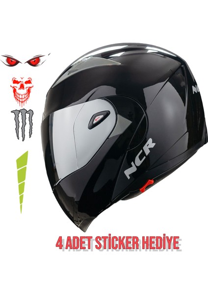 Çene Açılır Mavi Vizörlü Motosiklet Kaskı Ece Belgeli