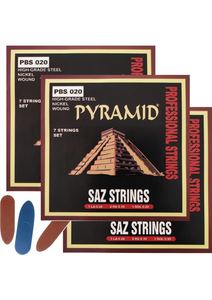 3PBS20 020 Uzun Sap Için 3 Takım Saz Teli - Alman Pyramid Mızrap Hediyeli