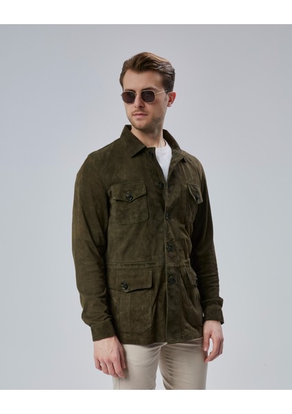 Erkek Safari Düğmeli Hakiki Deri Haki Yeşilsüet Ceket fiyatları