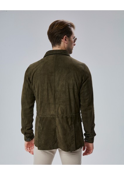 Erkek Safari Düğmeli Hakiki Deri Haki Yeşilsüet Ceket indirimleri