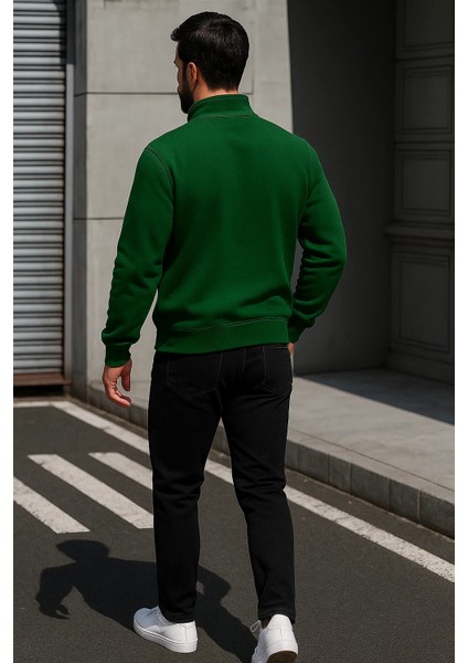 Erkek Trend Oversize Yeşil Fermuarlı Sweatshirt indirimleri