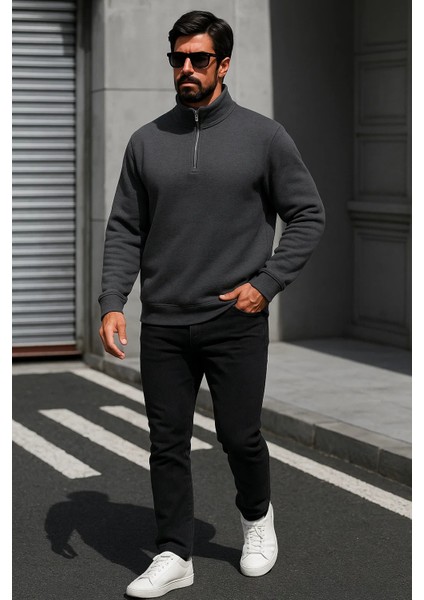 Erkek Trend Oversize Antrasit Fermuarlı Sweatshirt fiyatları