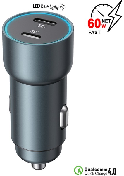 60W Pd Hızlı Şarj Destekli Çift Portlu Araç Şarj Cihazı MT-A1836 modelleri