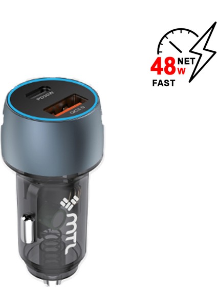 48W (Pd) Qc3.0 Hızlı Şarj Destekli Çift Portlu (Type-C ve Usb) Araç Şarj Cihazı MT-A1832