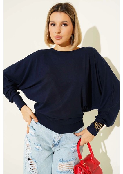 Techmrt Yarasa Kol Salaş Bluz Lacivert T4273 (Beden: Xl)