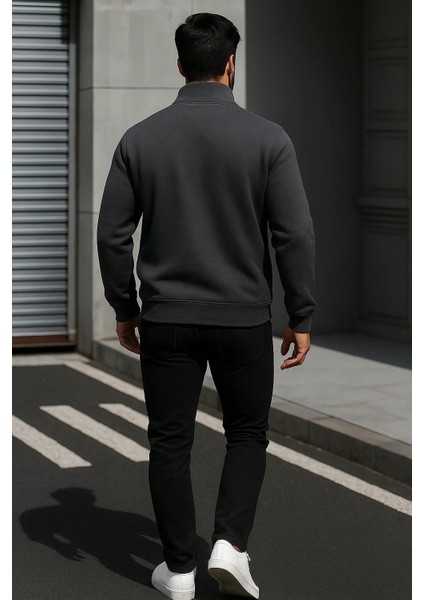 Erkek Trend Oversize Antrasit Fermuarlı Sweatshirt indirimleri