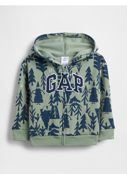 Erkek Bebek Yeşil Gap Easy Logo Baskılı Fermuarlı Sweatshirt