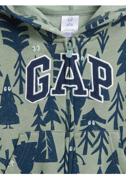 Erkek Bebek Yeşil Gap Easy Logo Baskılı Fermuarlı Sweatshirt fiyatları