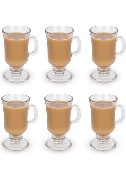 6 Adet Ayaklı Kulplu Ithal Irısh Model Latte Sıcak Çikolata Sahlep Bardağı